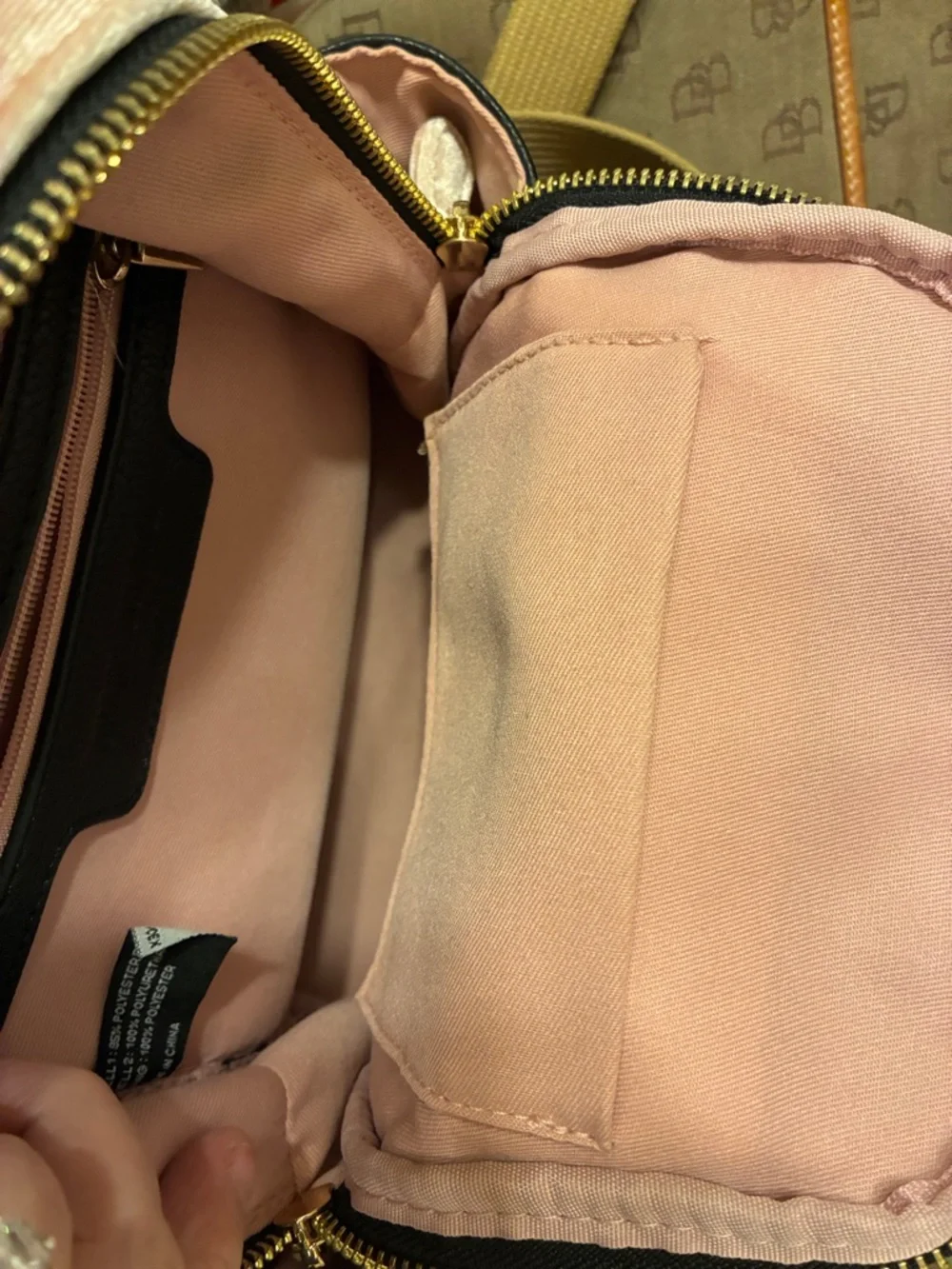 Pink‎ Velvet and Black Mini Backpack with Decorative Accents